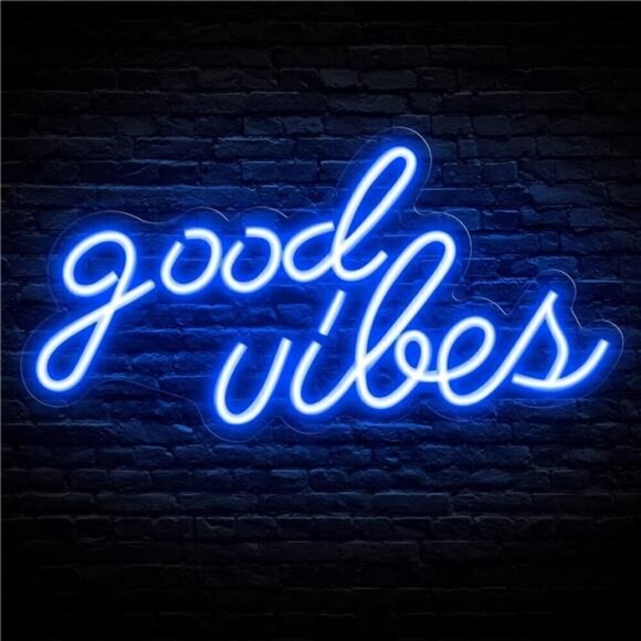 Blue Good Vibes Neon Sign LED Wall Decor Light Bedroom Wall (16.1 x 8.3 inch)
